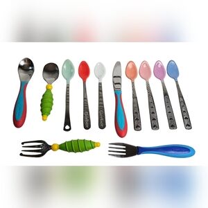 Vtg 12 Pc Lot Forks, Spoons, Knife Toddler Baby Feeding Utensils Gerber Munchkin
